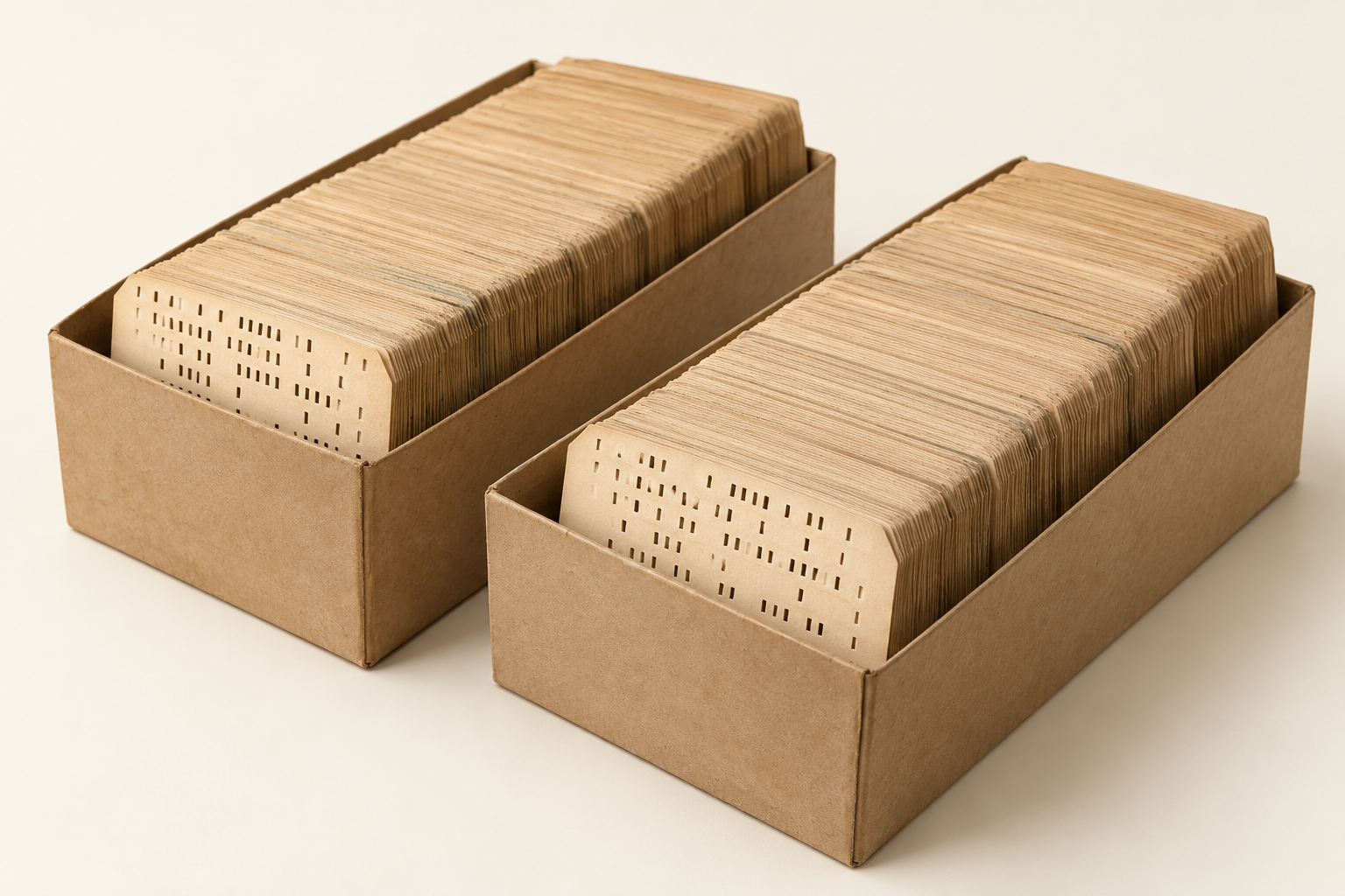 Two archival boxes of production punch cards