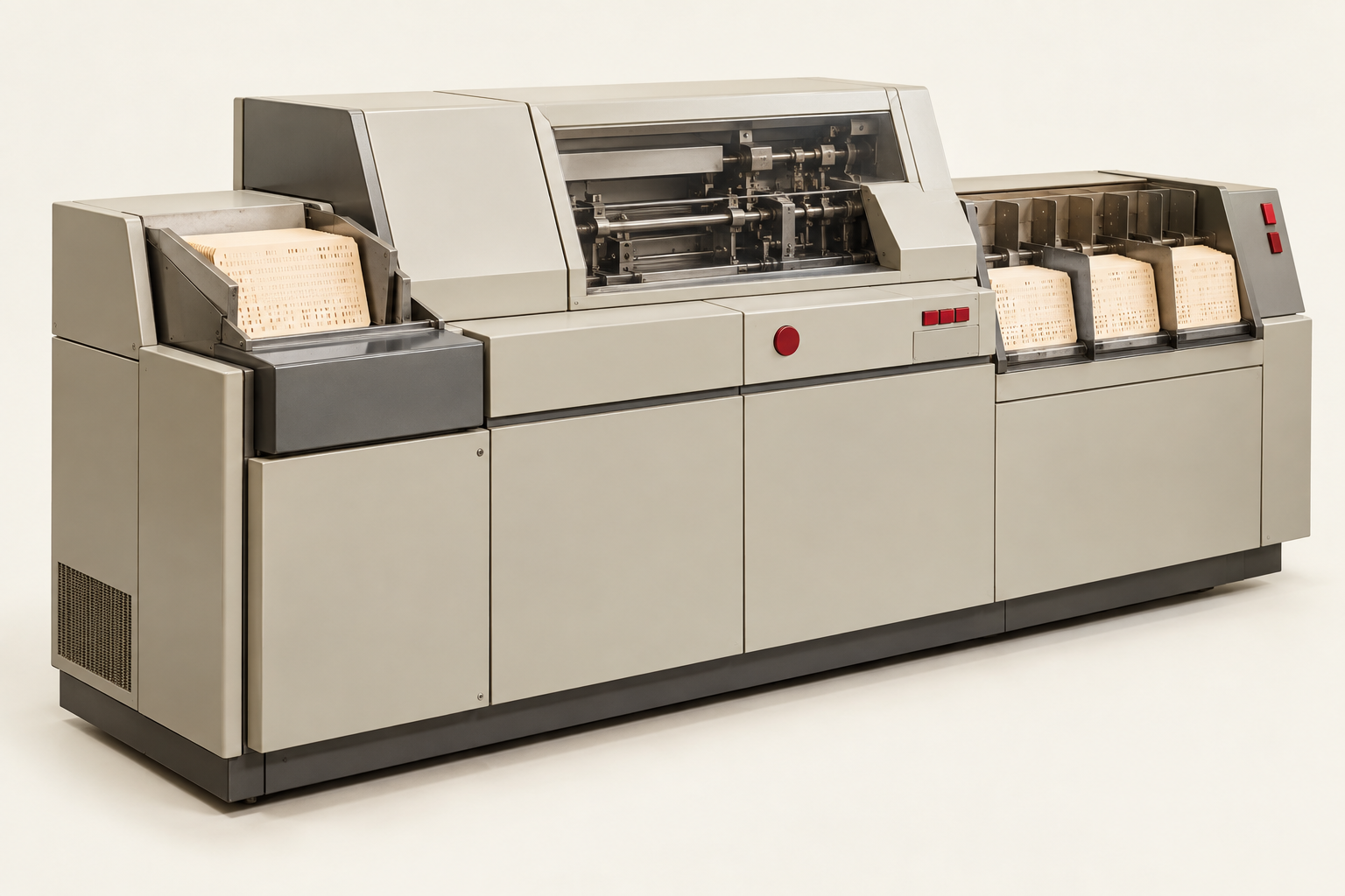 A vintage enterprise mainframe card reader presented as modern cloud infrastructure